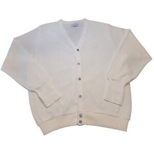 VTG IZOD Ivory Grandpa Cardigan L USA Made Minimal Preppy 90s